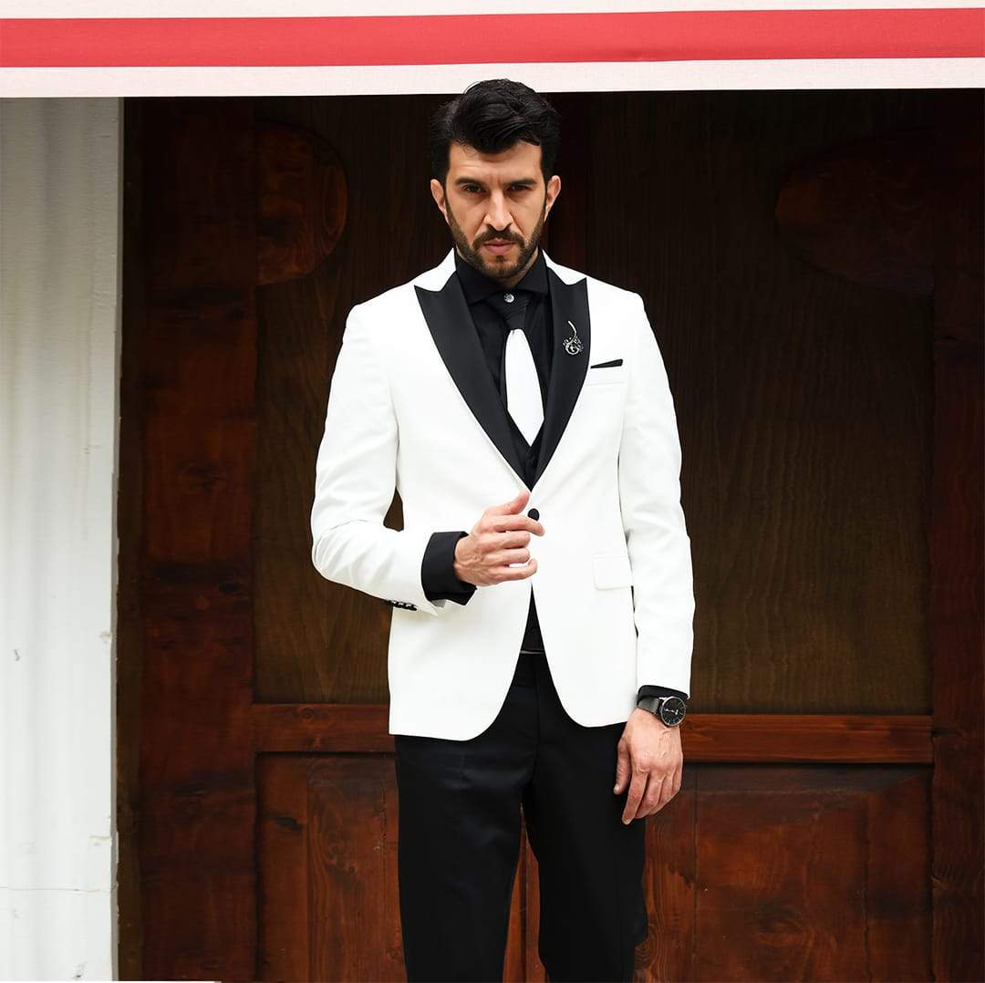 Marna Ecru Slim Fit Tuxedo Suit