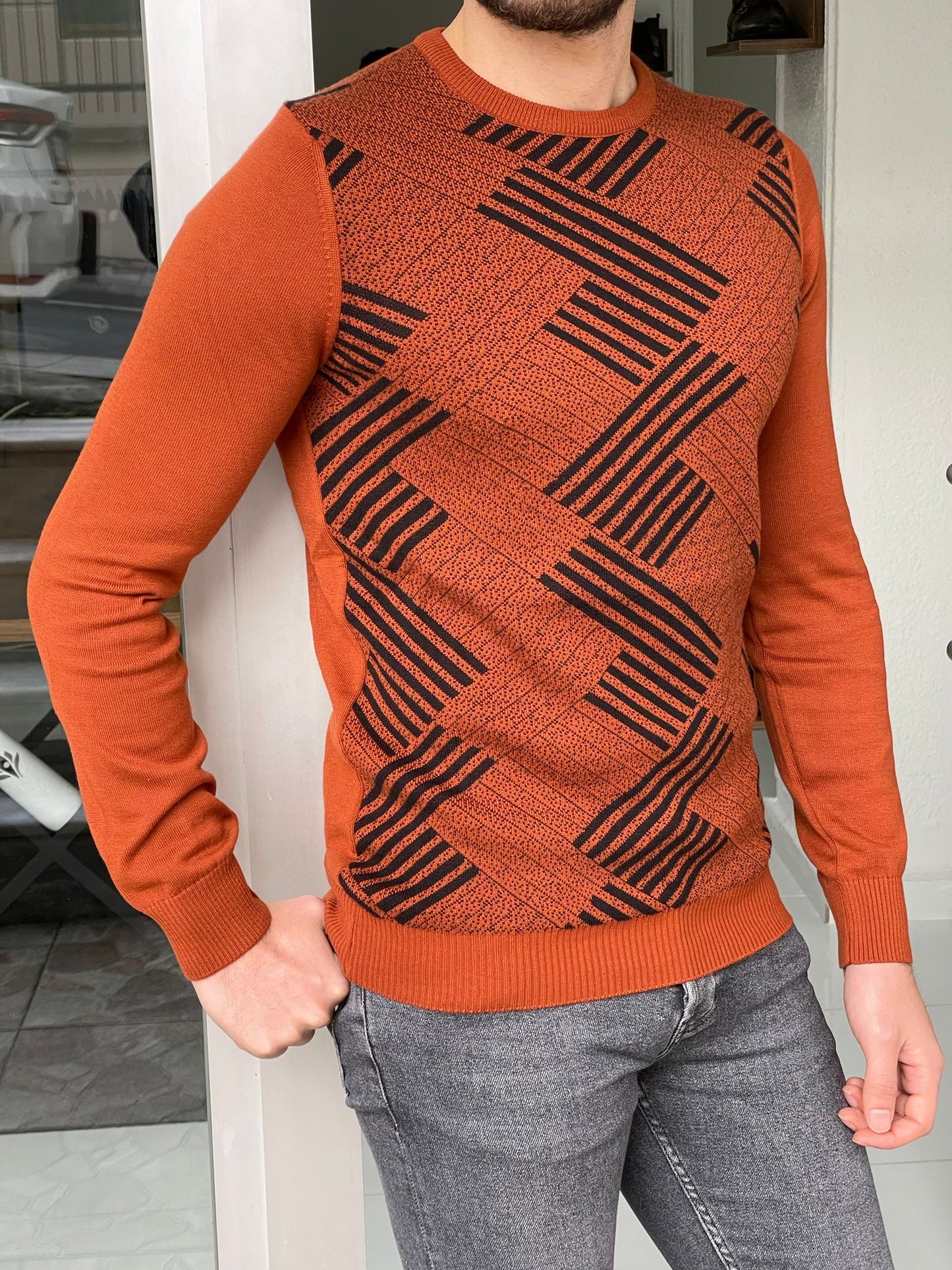 Tucson Tile Patterned Slim Fit Sweater