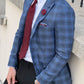 Messina Navy Blue Plaid Slim Fit Blazer