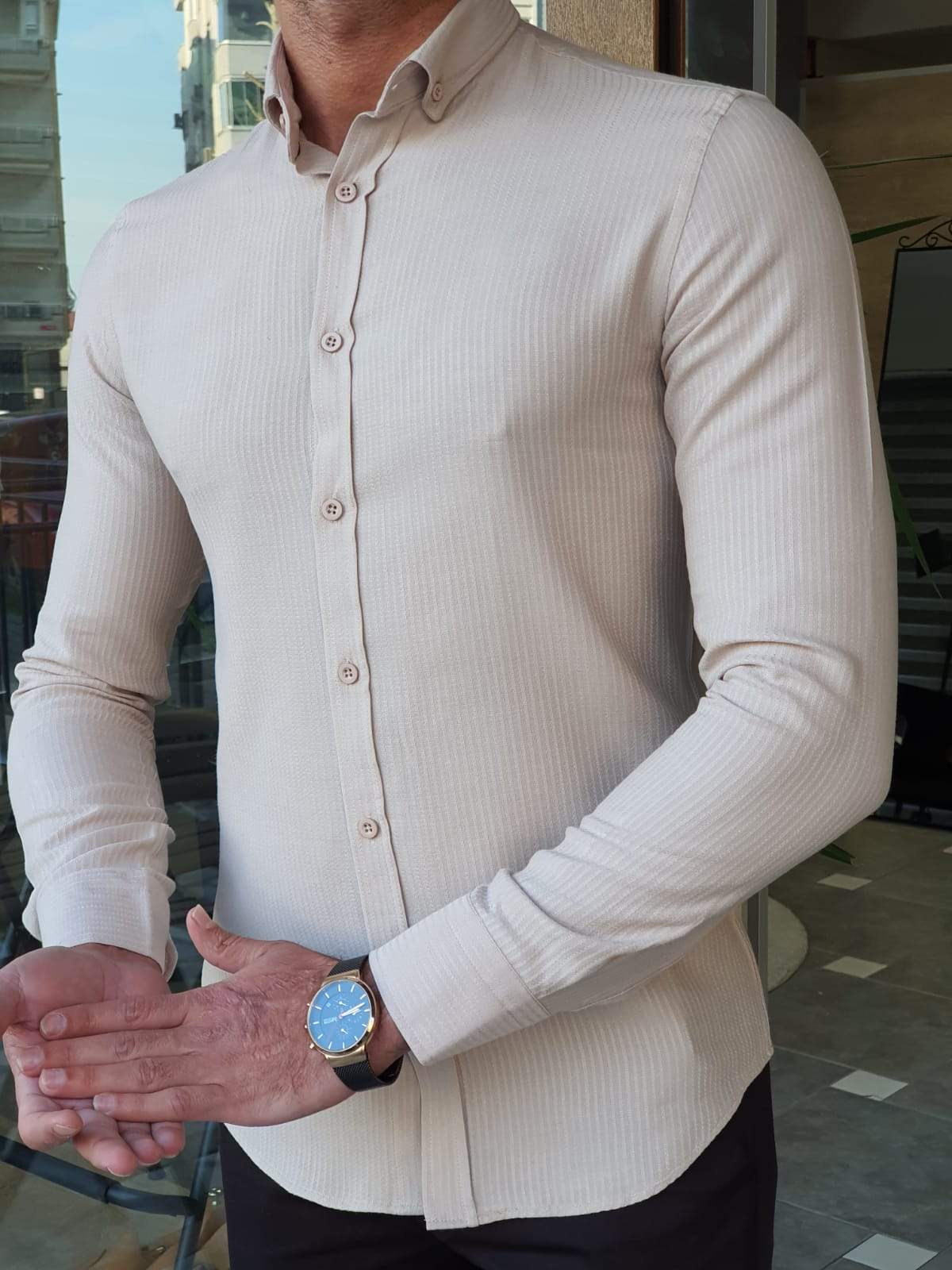 Galla Beige Striped Shirt