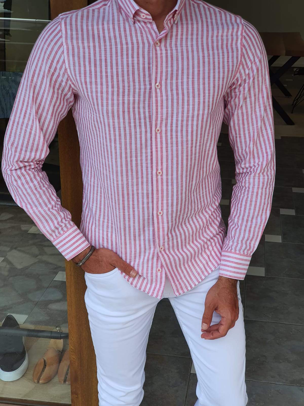 Guarda Red Striped Slim Fit Shirt