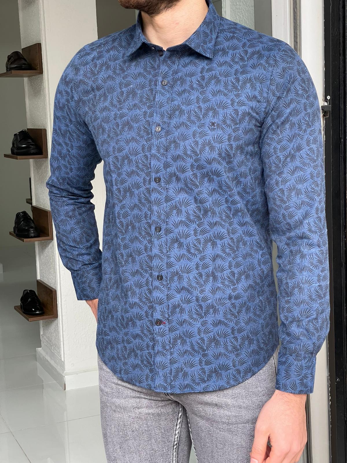 Darwin Indigo Patterned Slim Fit Shirt