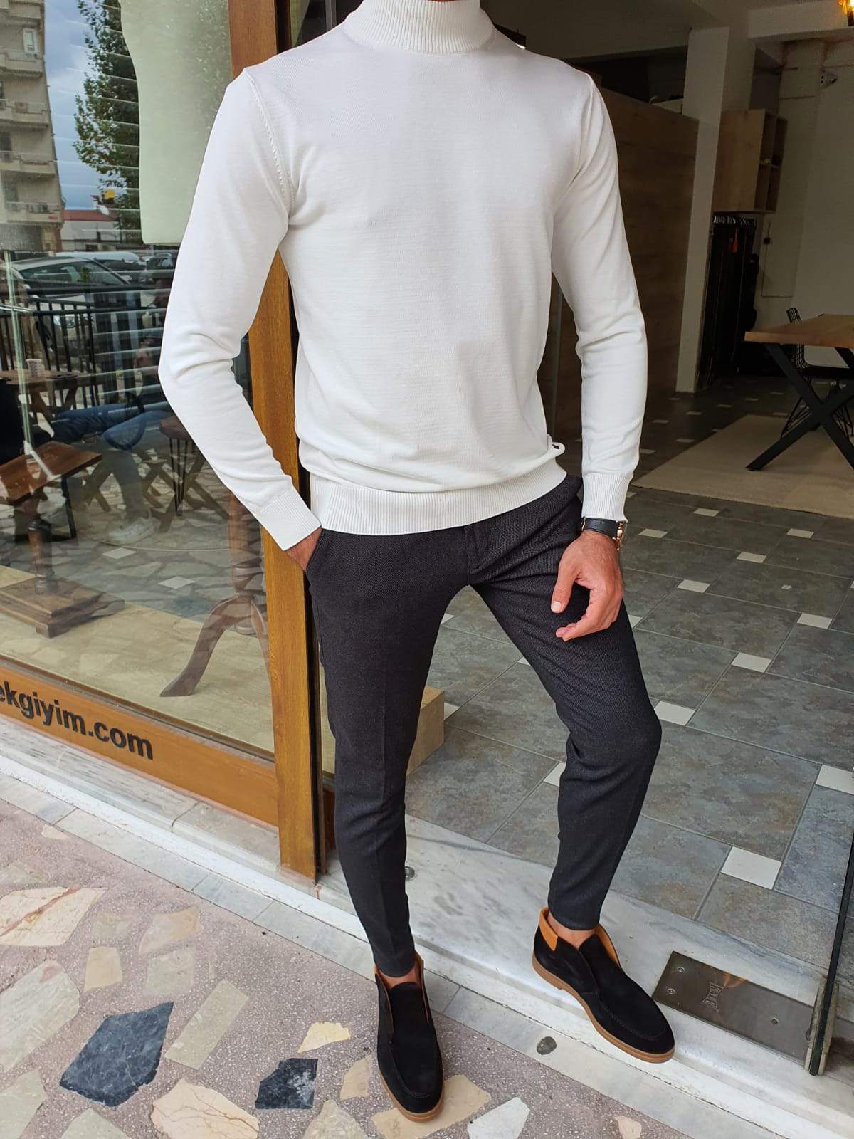 Aachen White Slim Fit Sweater