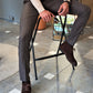 Ascona Brown Plaid Slim Fit Pants