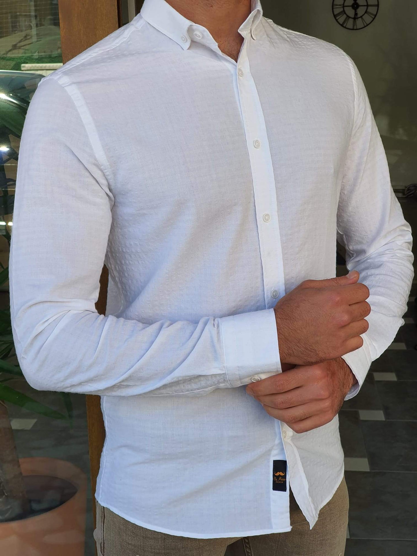 Catania White Patterned Slim Fit Shirt