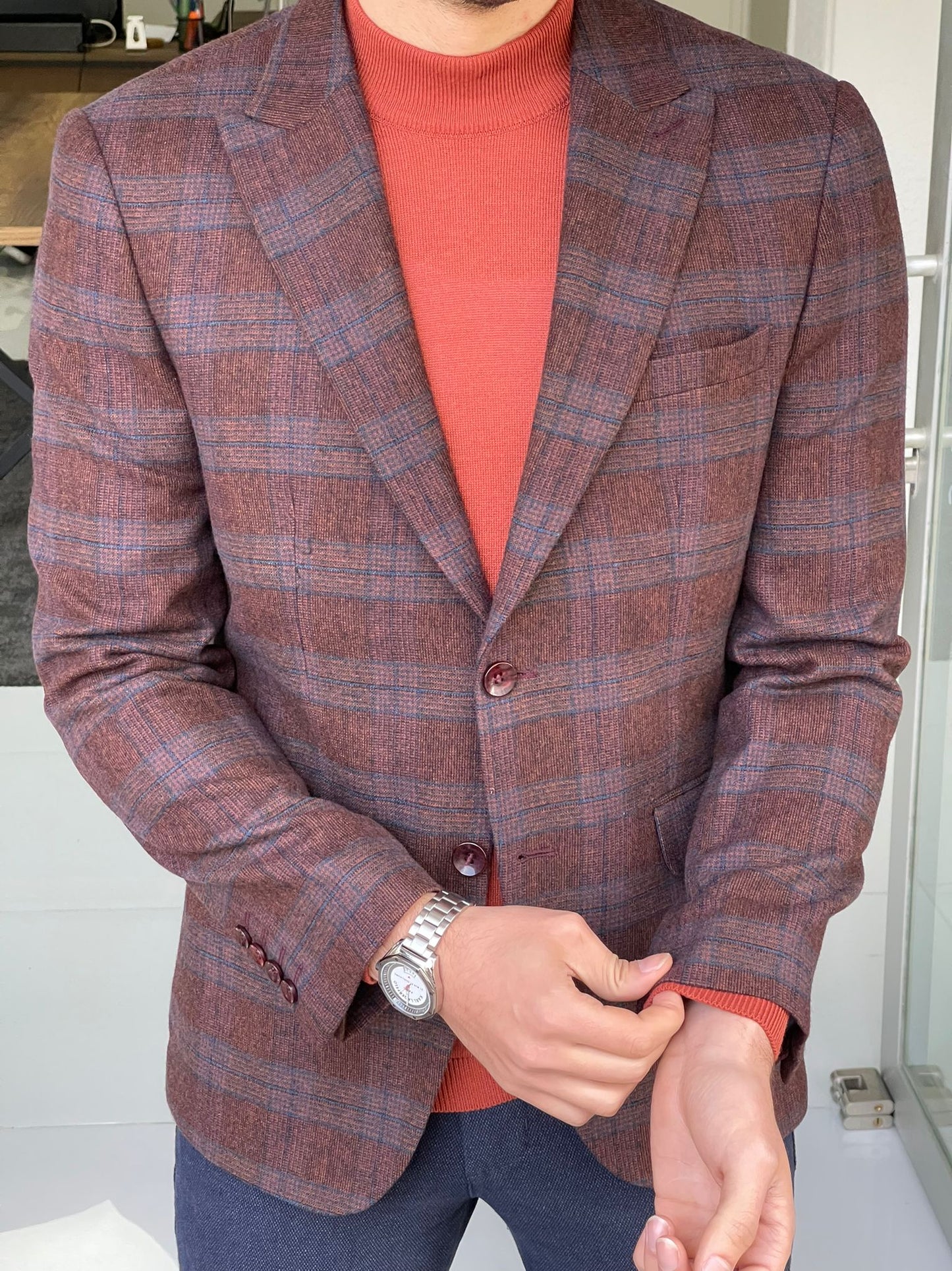 Orlando Tile Plaid Slim Fit Blazer