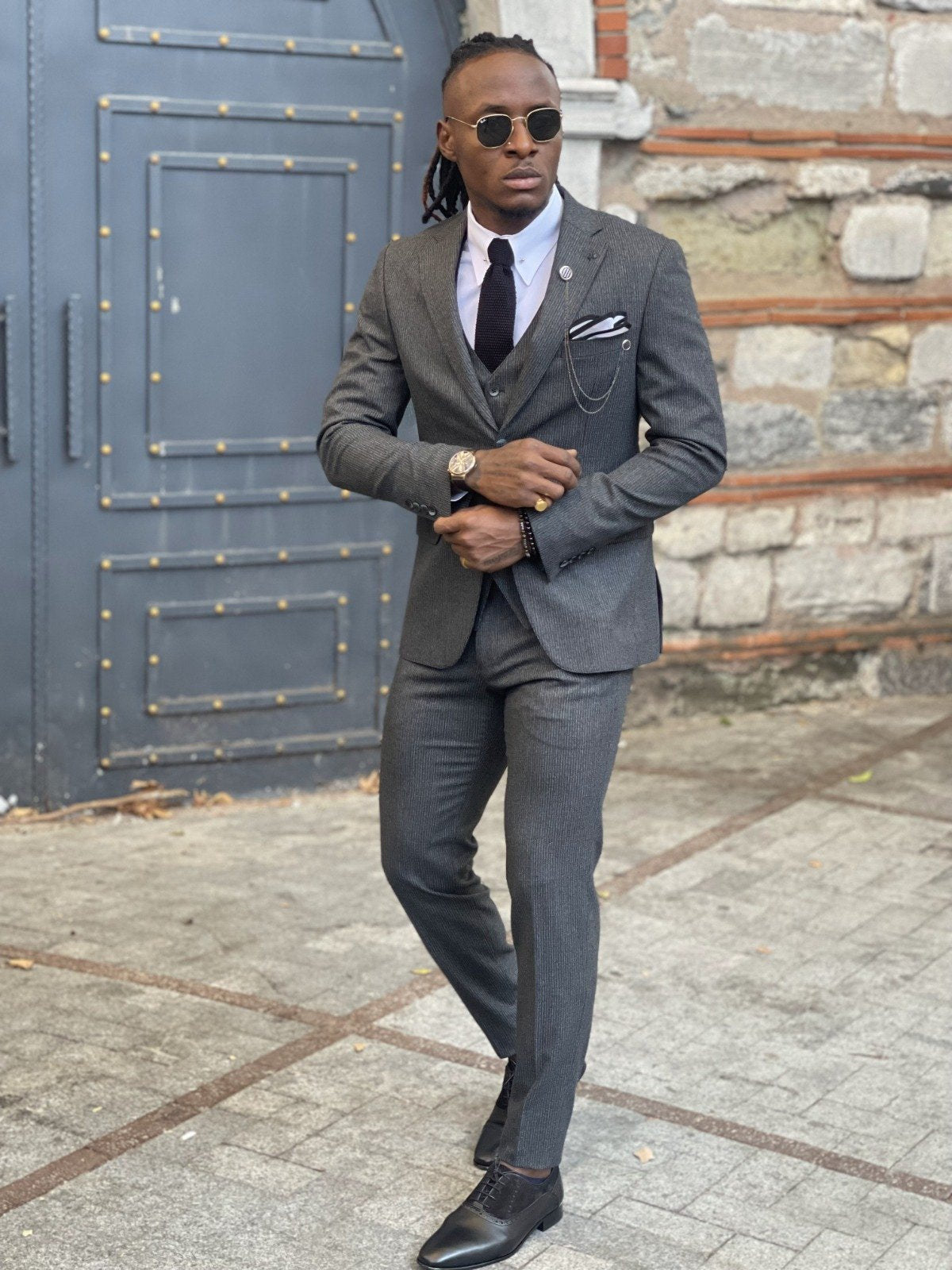 Gray skinny suit best sale