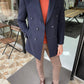 Denver Navy Blue Double Breasted Slim Fit Coat