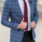 Messina Navy Blue Plaid Slim Fit Blazer