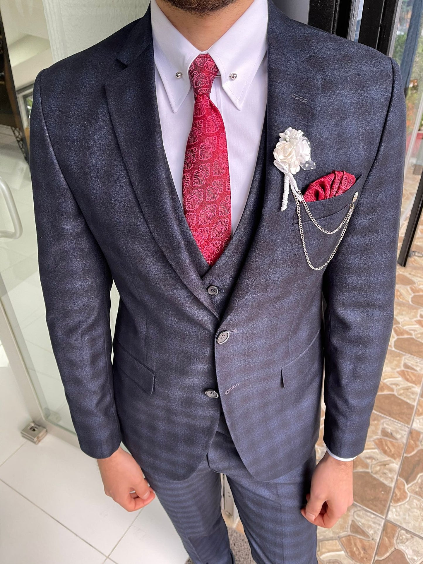 Darwin Navy Blue Plaid Slim Fit Suit