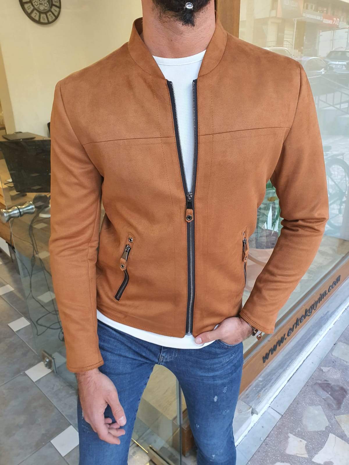 Trier Suede Brown Slim Fit Coat