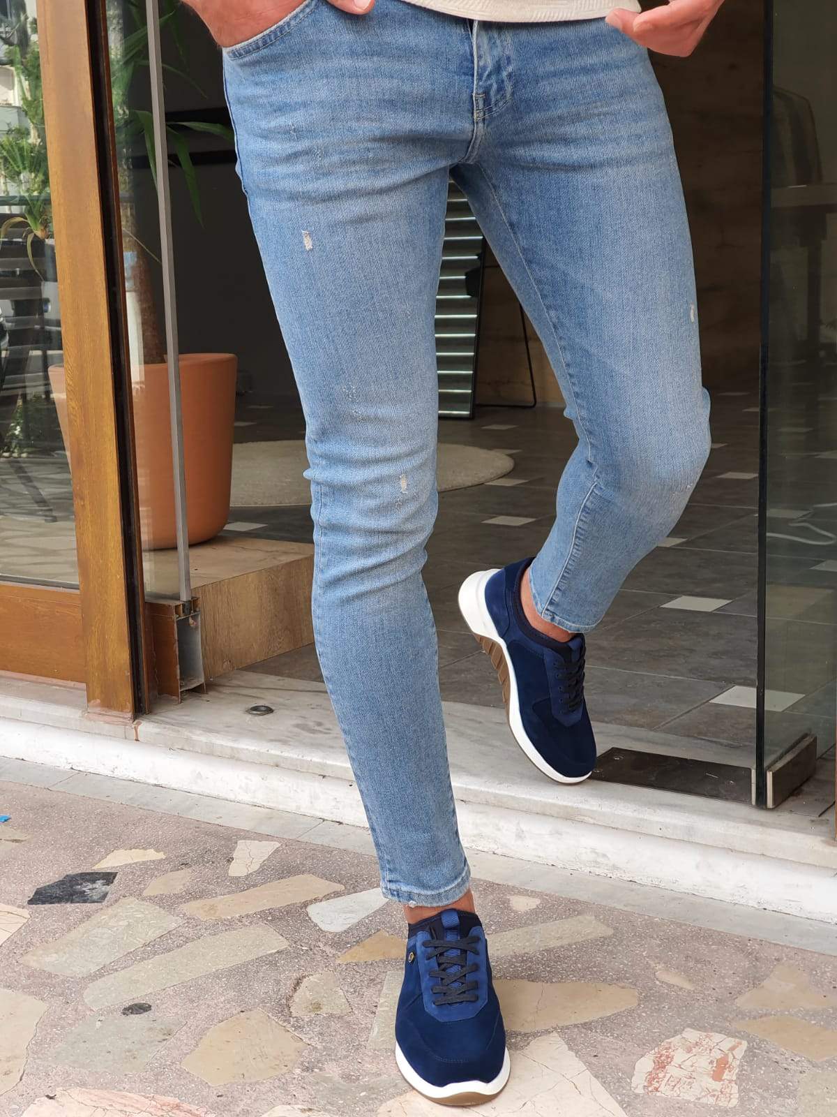 Elmore Blue Ripped Slim Fit Jeans