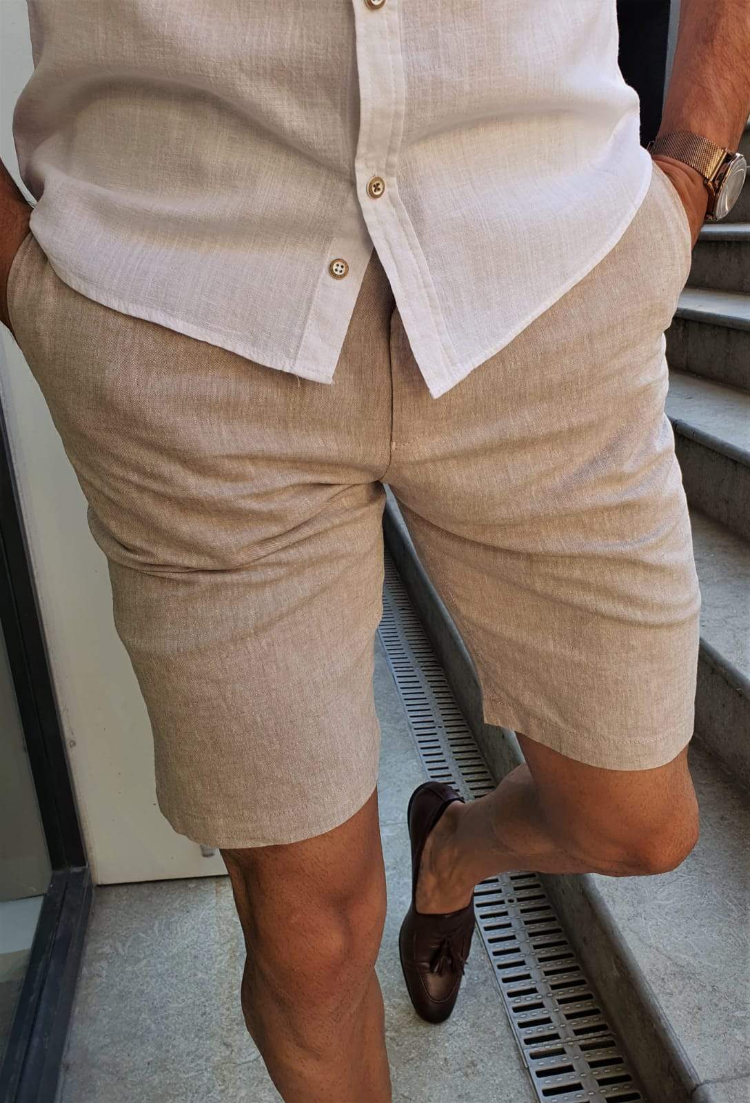 Elmore Beige Slim Fit Shorts