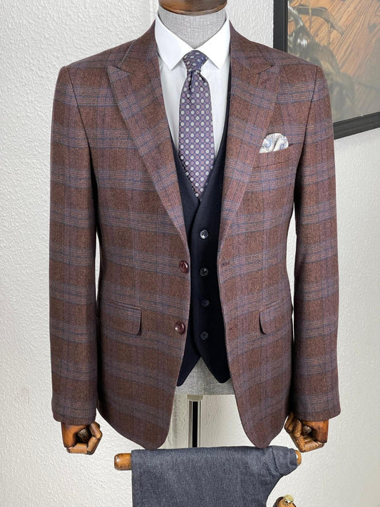 Alfred Brown Plaid Slim Fit Suit