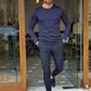 Napoca Navy Blue Slim Fit Sweater
