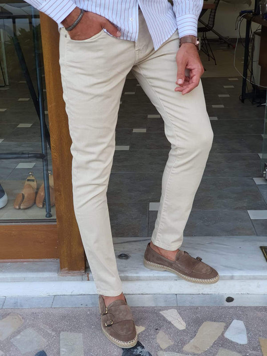 Elmore Beige Slim Fit Jeans