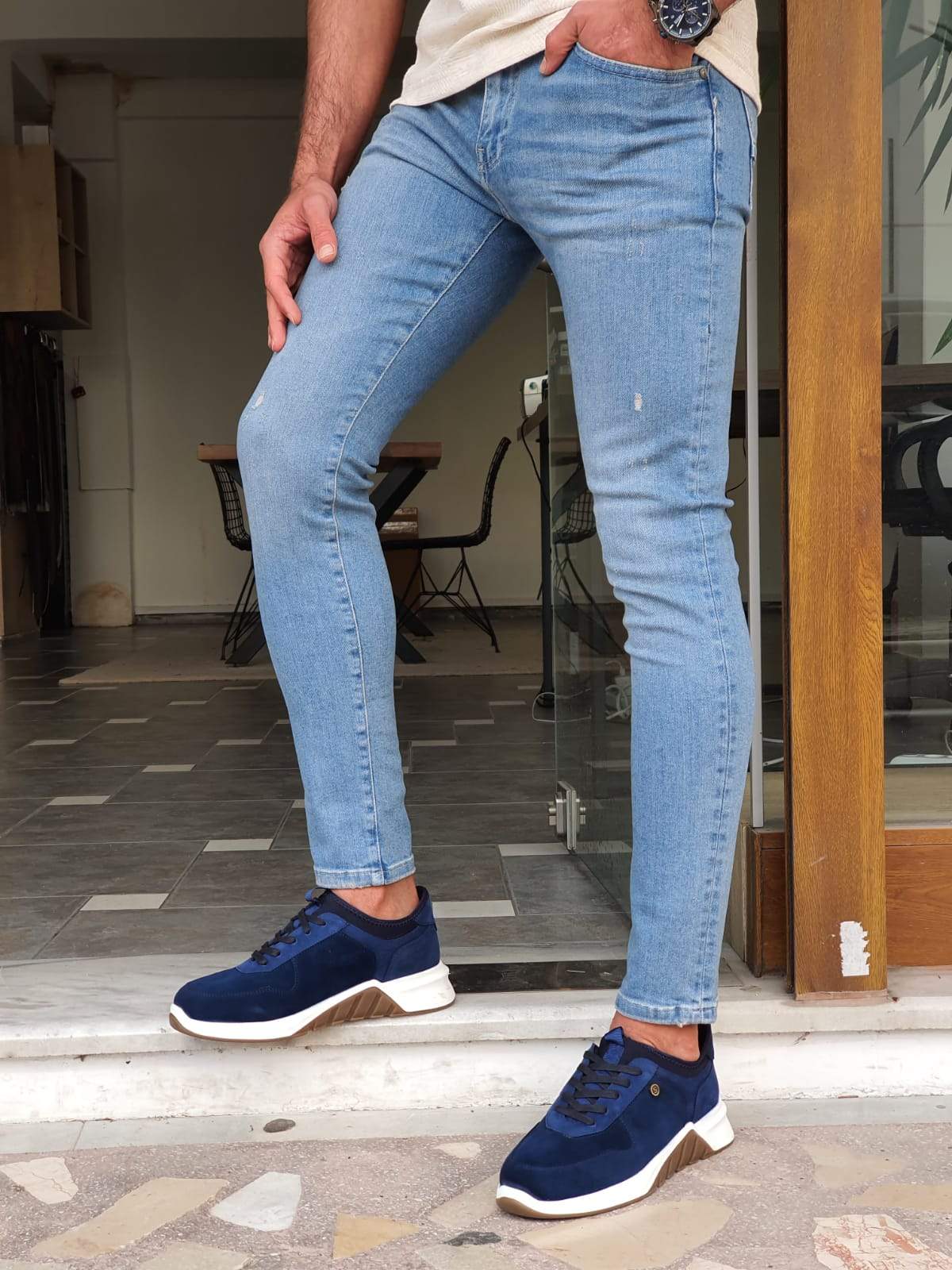 Elmore Blue Ripped Slim Fit Jeans