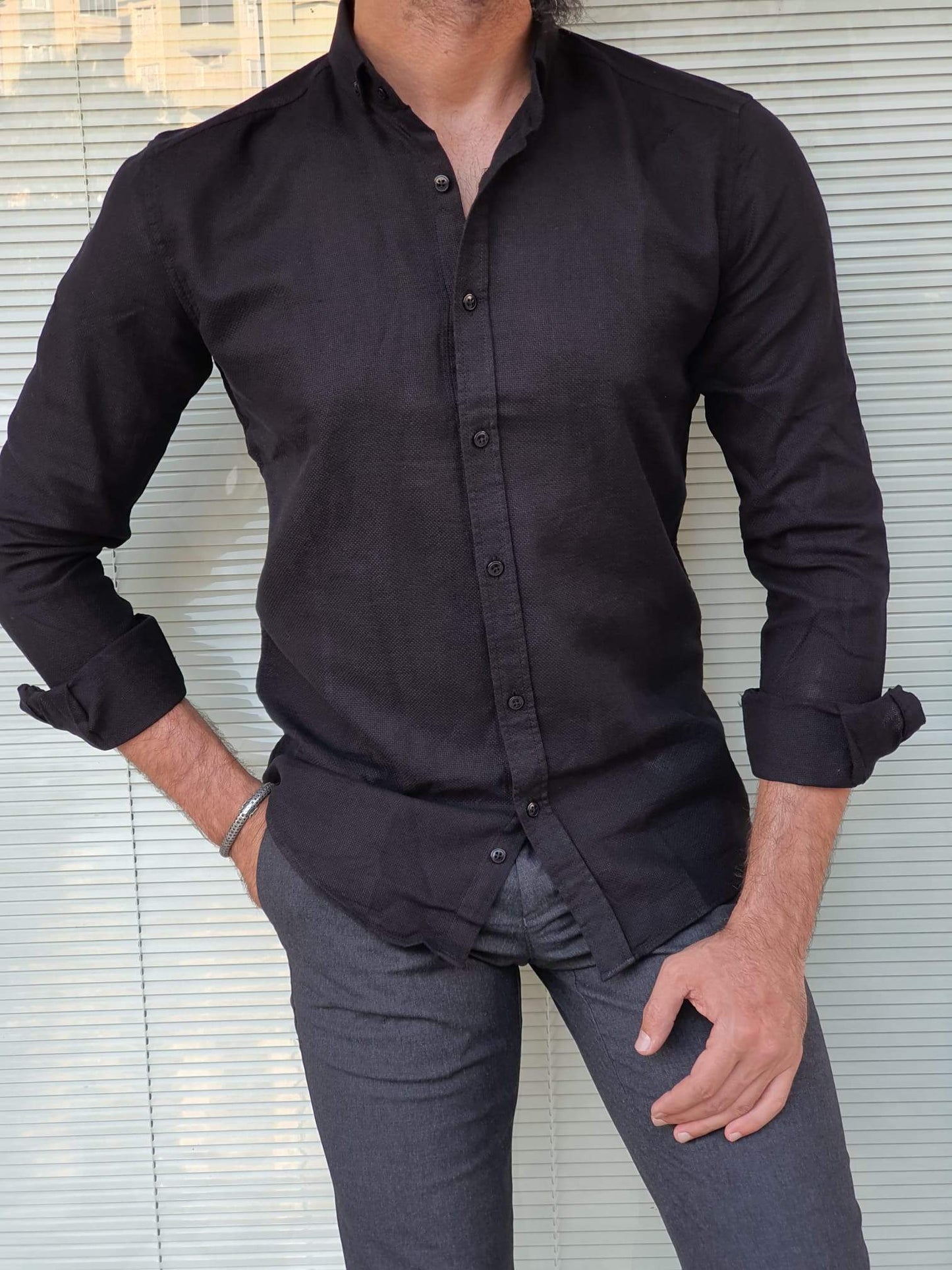 Chester Black Patterned Slim Fit Shirt