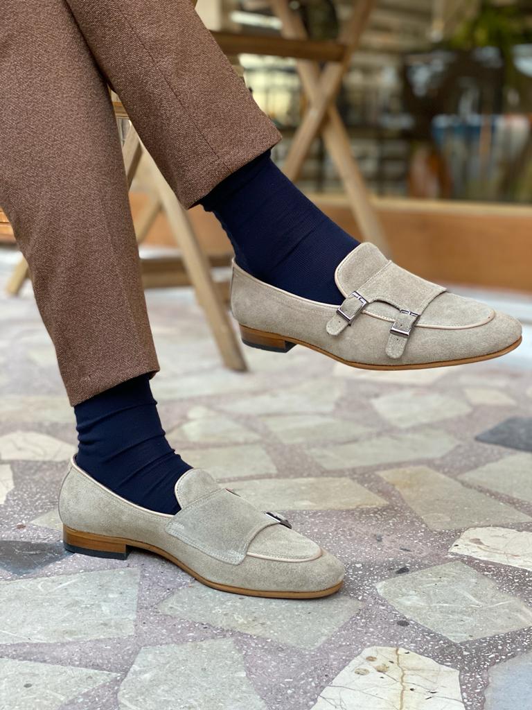 Augusta  Suede Beige Double Buckle Shoes