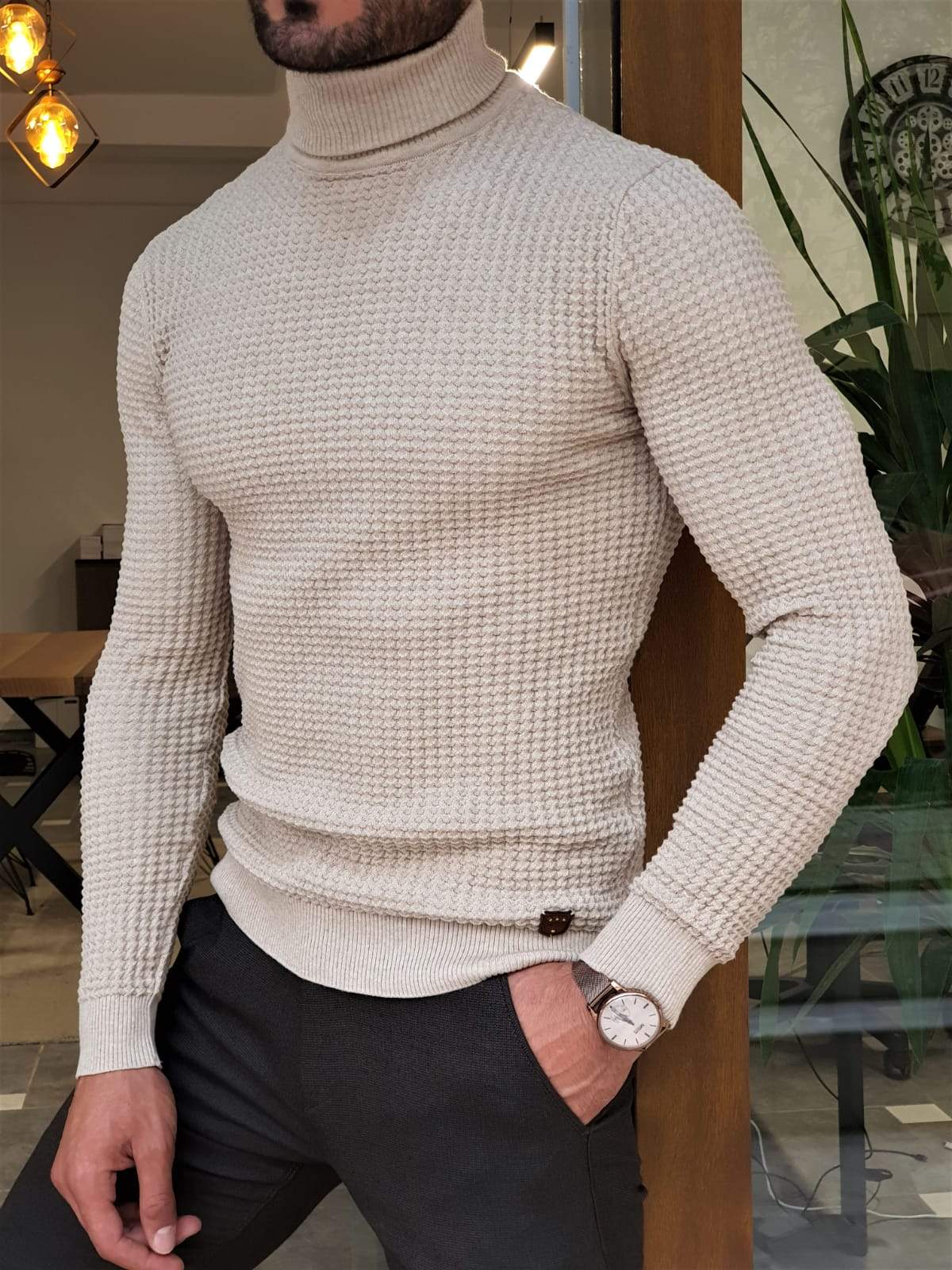 Lucca Beige Turtleneck Knitwear