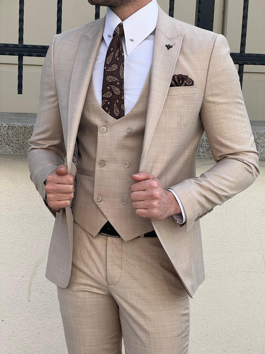 Thomas Beige Self-Patterned Slim Fit Suit