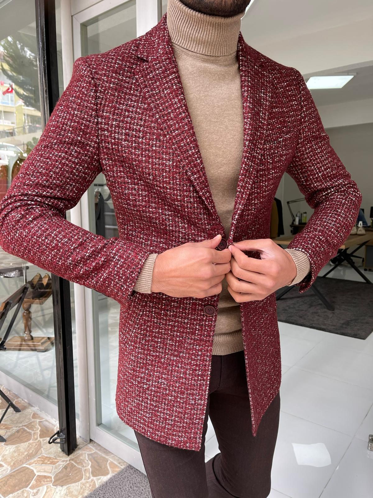 Hamilton Claret Red Patterned Slim Fit Coat