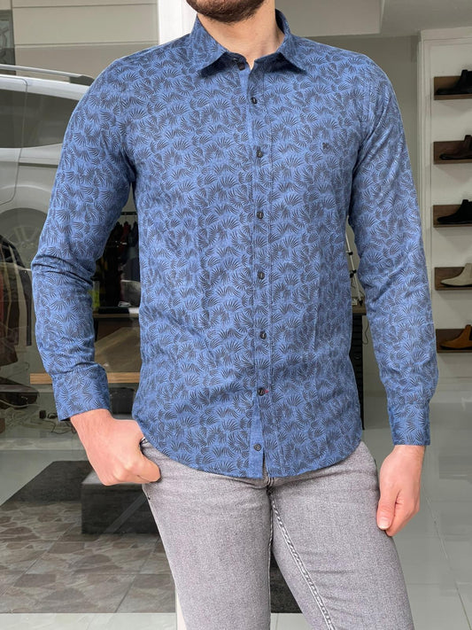 Darwin Indigo Patterned Slim Fit Shirt