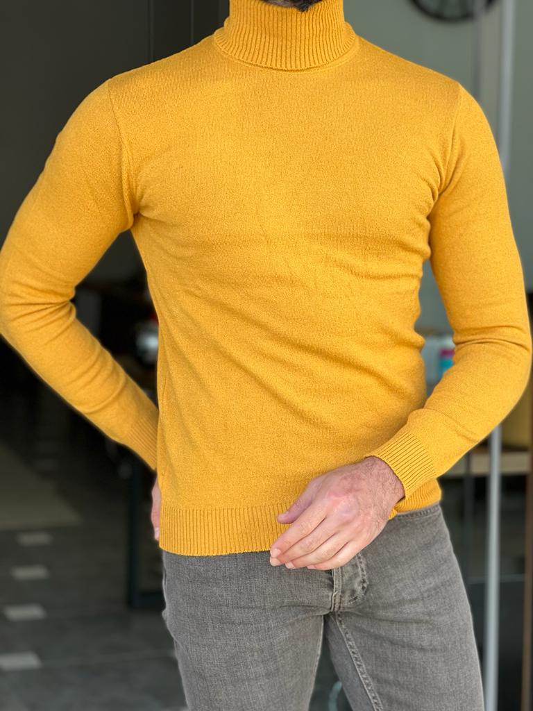 Tayler Yellow Slim Fit Turtleneck Sweater