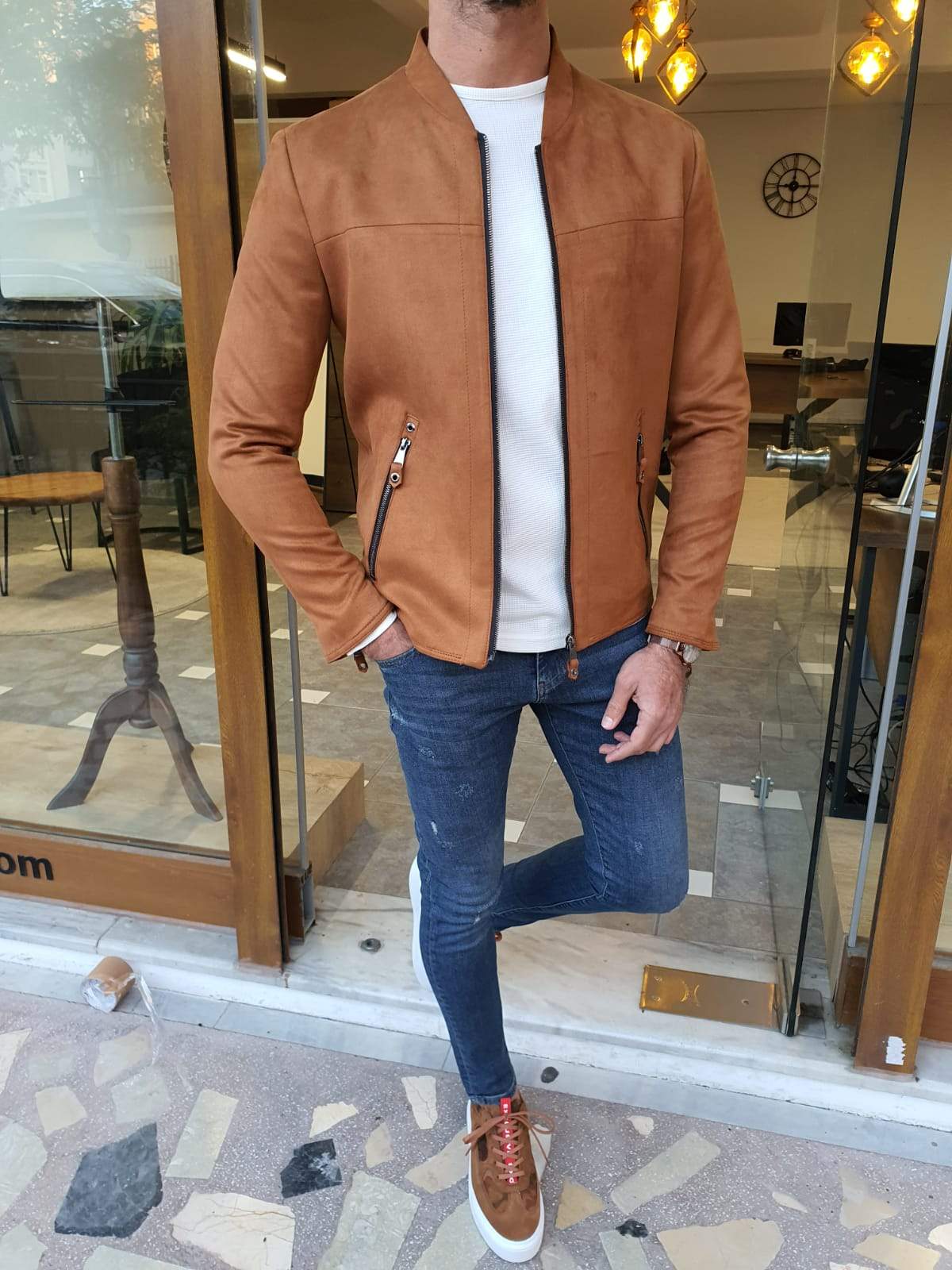 Trier Suede Brown Slim Fit Coat