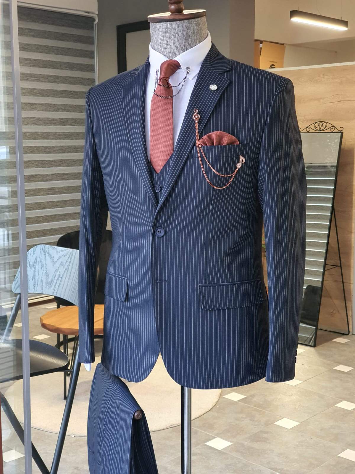 Varese Navy Blue Striped Slim Fit Suit