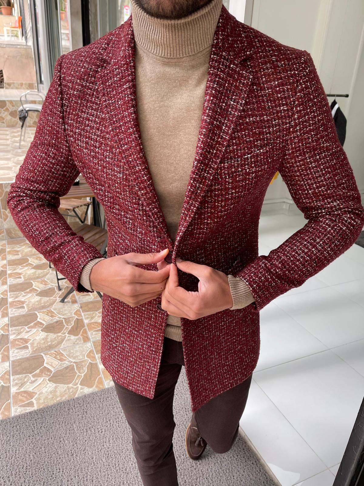 Hamilton Claret Red Patterned Slim Fit Coat