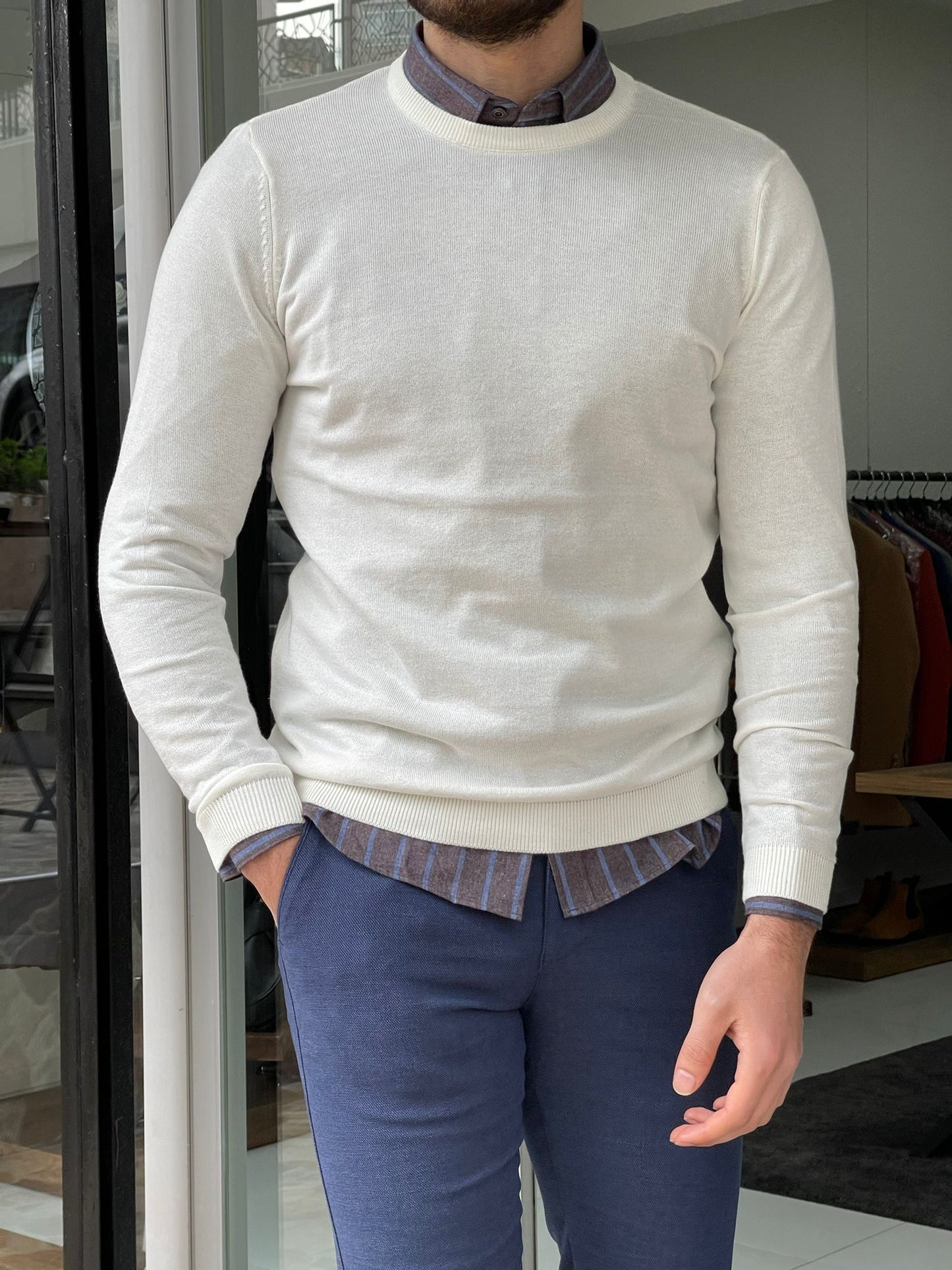 Jake Ecru Slim Fit Sweater