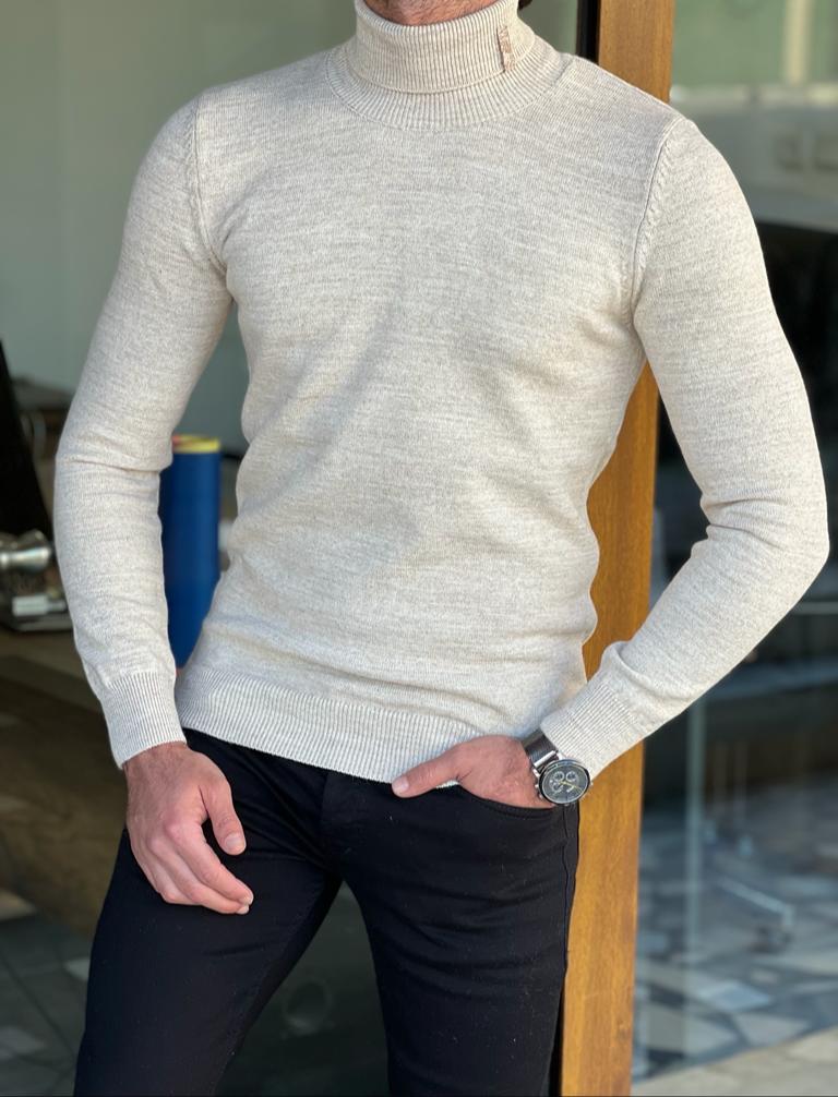 Birmingham Beige Slim Fit Turtleneck Sweater