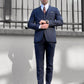 Logan Navy Blue Plaid Slim Fit Business Suit