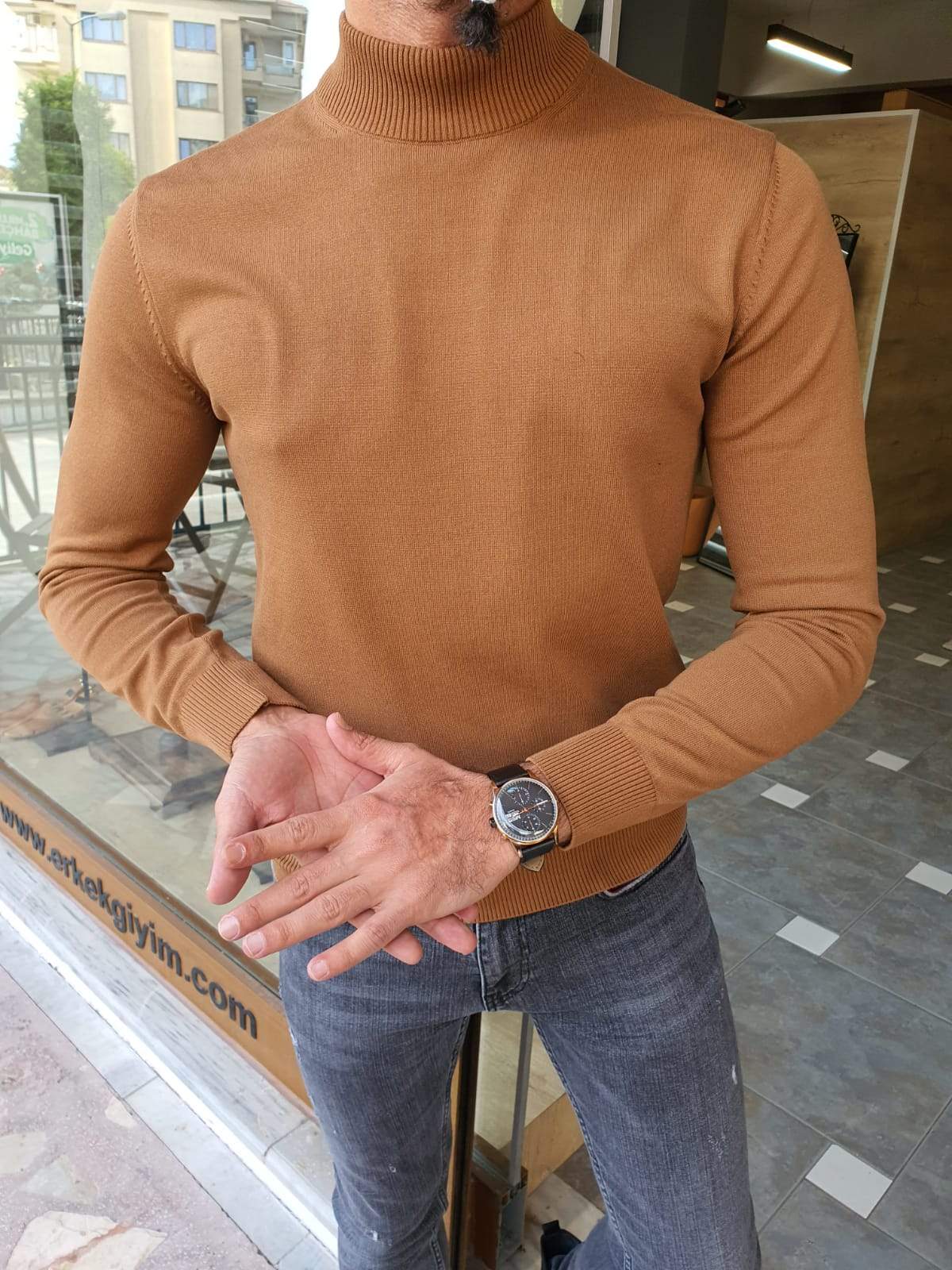 Aachen Brown Slim Fit Sweater