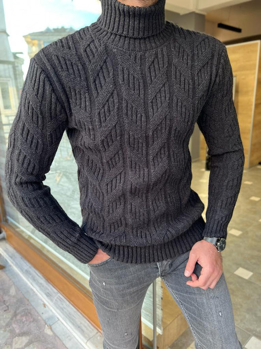 Cambridge Black Patterned Turtleneck Knitwear