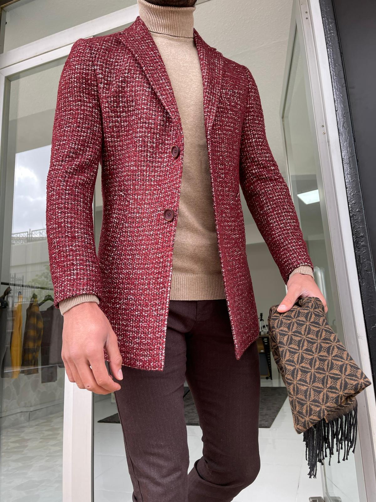 Hamilton Claret Red Patterned Slim Fit Coat