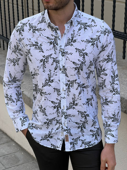 Ethan Patterned Shirt (White & Khaki)