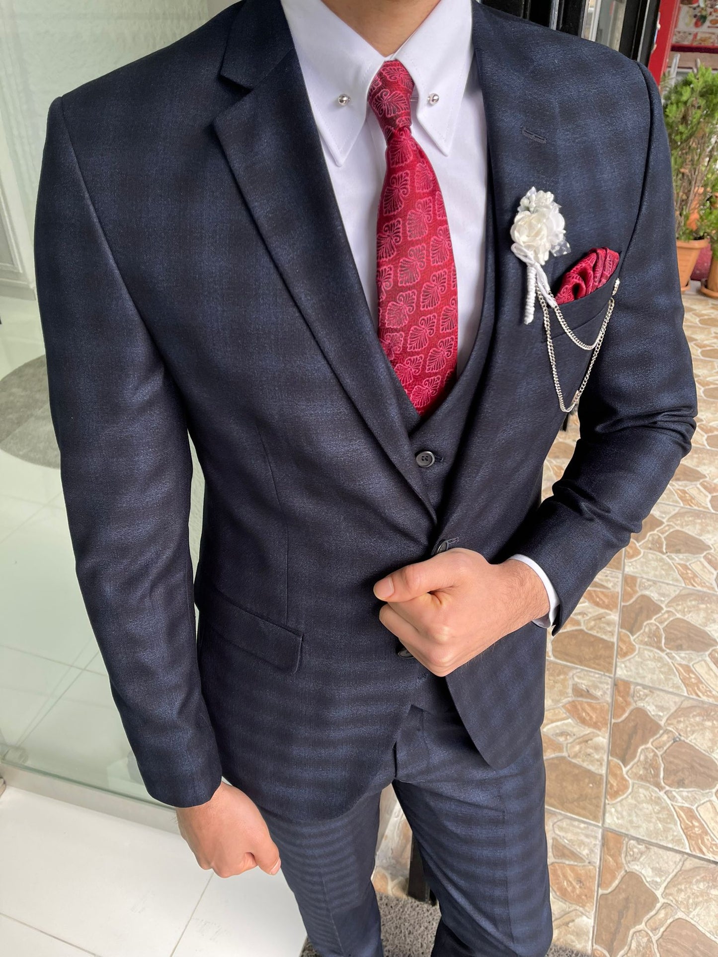 Darwin Navy Blue Plaid Slim Fit Suit