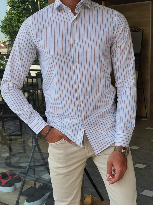 Guarda Beige Striped Slim Fit Shirt