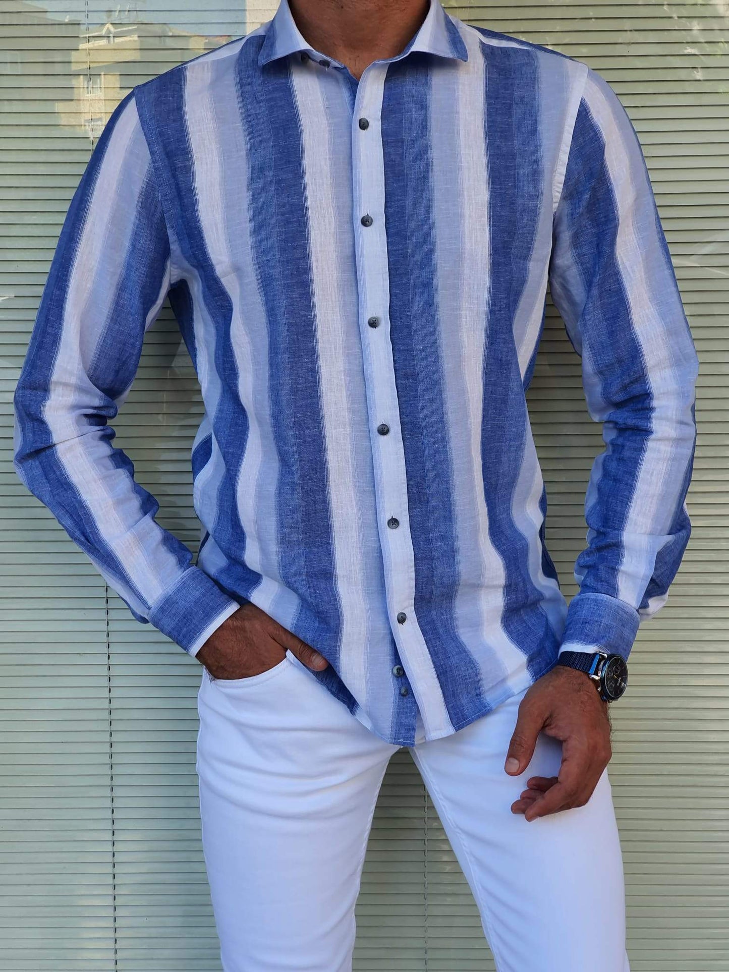 Elmore Blue Striped Slim Fit Shirt