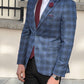 Messina Navy Blue Plaid Slim Fit Blazer