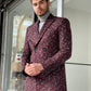 Denver Claret Red Patterned Double Breasted Slim Fit Coat