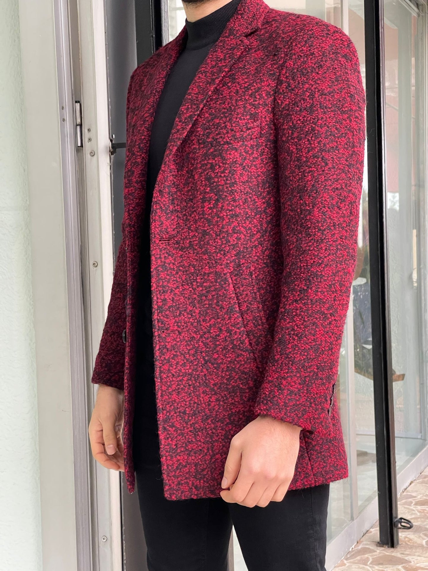 Carrara Claret Red Patterned Slim Fit Coat