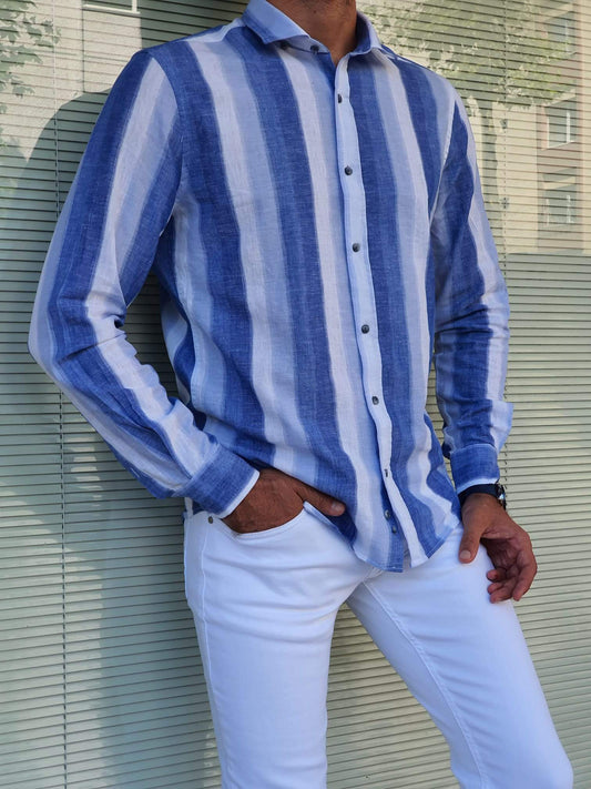 Elmore Blue Striped Slim Fit Shirt