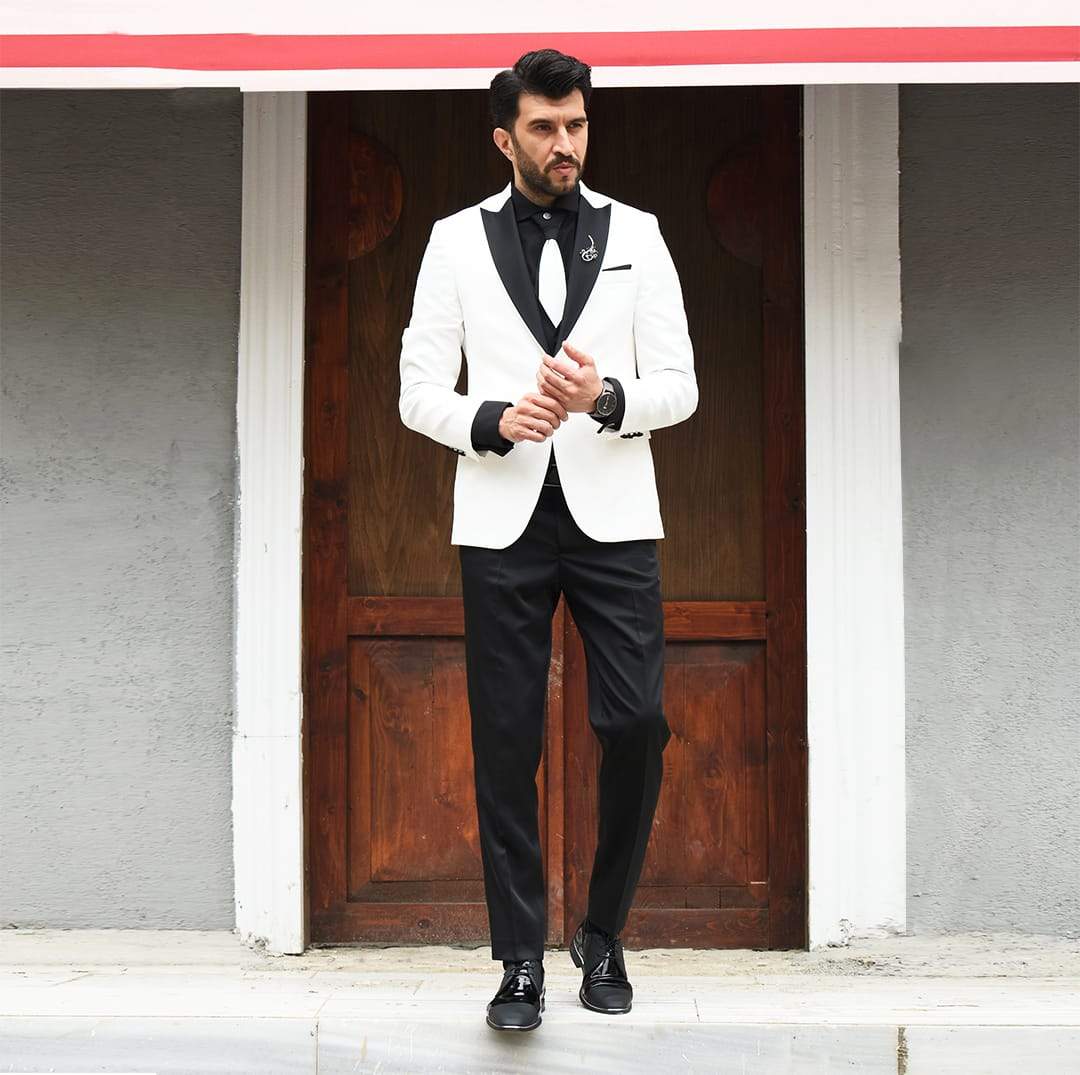 Marna Ecru Slim Fit Tuxedo Suit