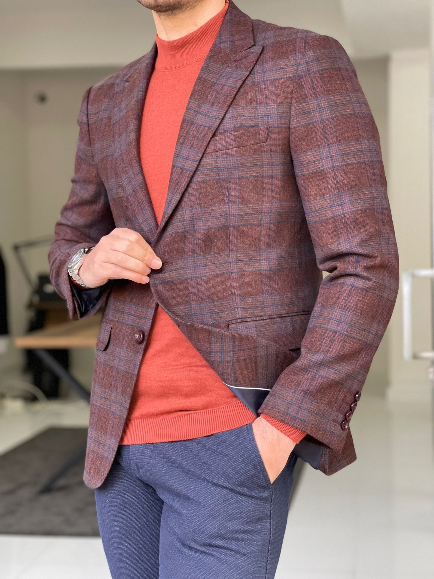 Orlando Tile Plaid Slim Fit Blazer