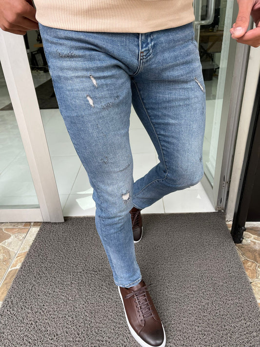 Edison Blue Ripped Slim Fit Jeans