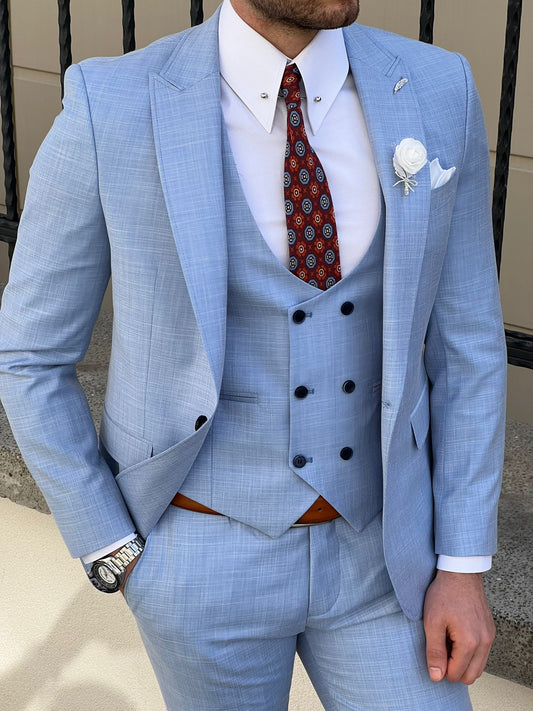 Thomas Blue Self-Patterned Slim Fit Suit