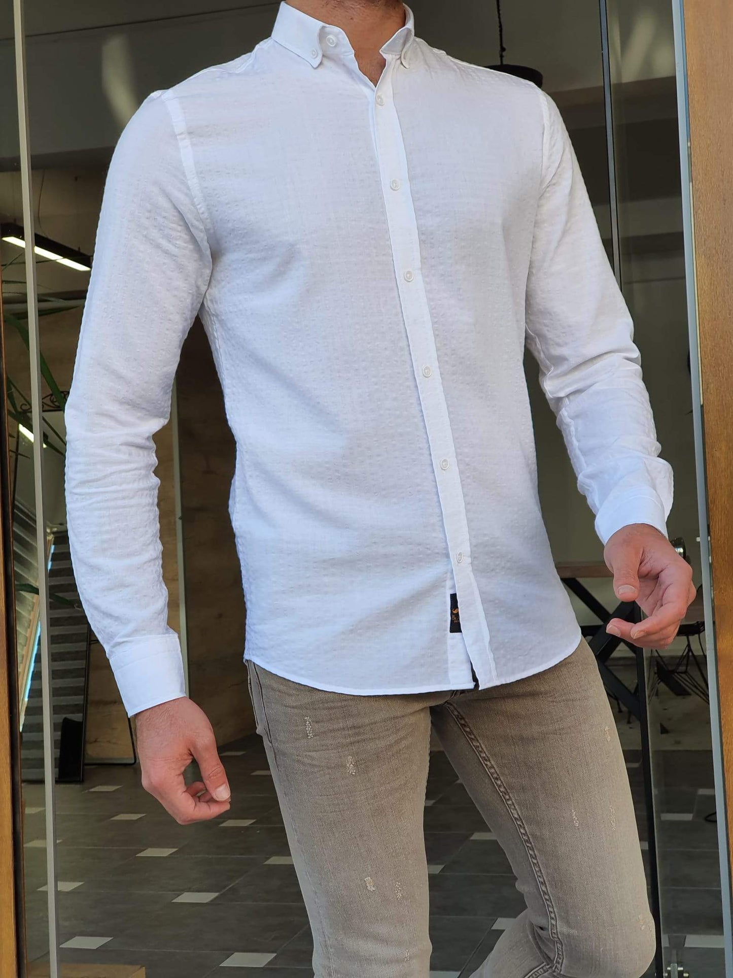 Catania White Patterned Slim Fit Shirt